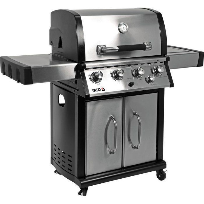 Barbecue à gaz en acier inoxydable - Yato - 4+1 brûleurs - Puissance totale 175kW - Grille en fonte 65x46 cm