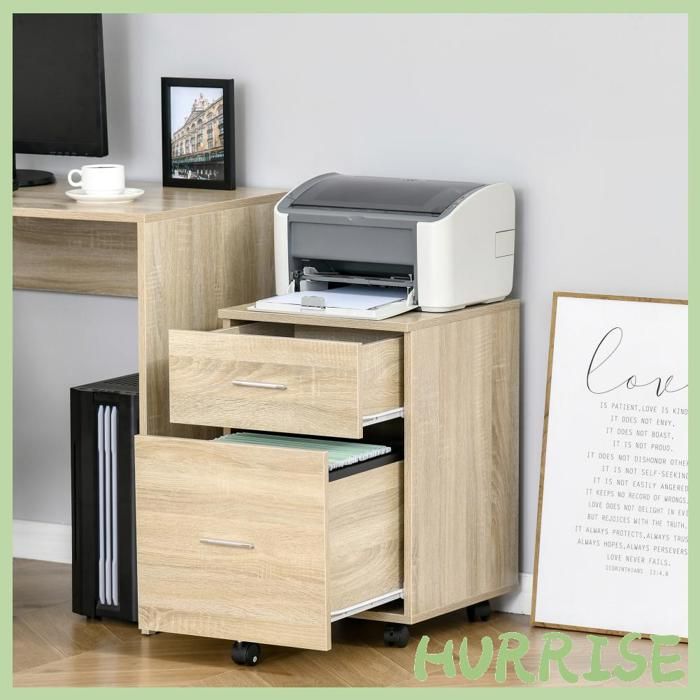 Cocosity Caisson De Bureau Caisson De Rangement Mobile 2 Tiroirs 5 Roulettes En Panneau De Particules 39 5 X 39 X 58 5 Cm Chêne