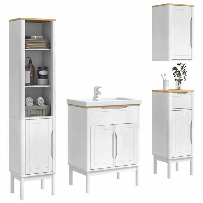Meuble de salle de bain en FLORO 4 pcs - ARMOIRE/COLONNE WC - Blanc 35x30x160 cm L5074