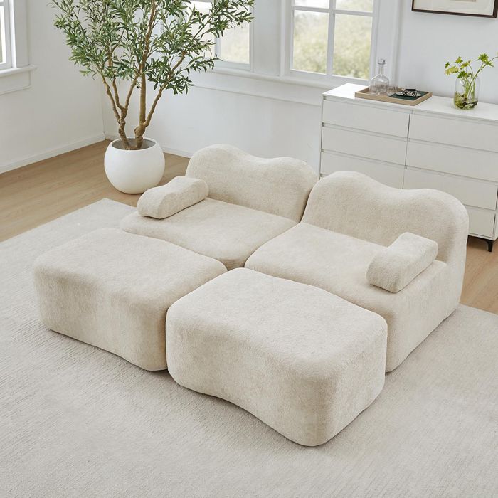 Canapé modulaire 2 places 2 méridiennes mousse haute densité 32D coussin d accoudoir mobile antidérapant beige Canapé modulaire 2 places 2 méridiennes mousse haute densité 32D coussin d accoudoir mobile antidérapant beige