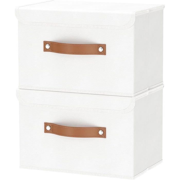Boîte Range pour Vêtement 38 x 25 x 25 cm Paniers de Rangement Pliables avec Couvercles et 38x25x25cm(2-Pack) Blanc