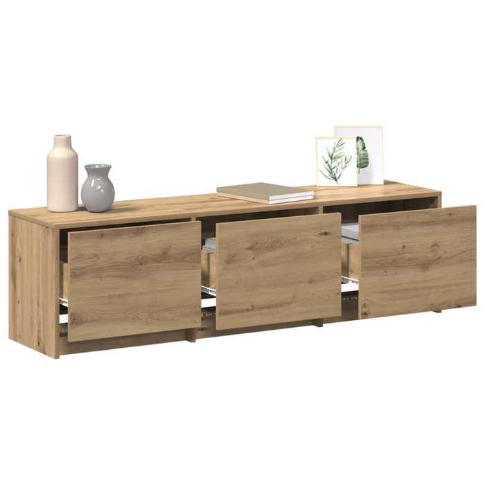 Meuble TV - vidaXL - bois dingénierie - chêne artisanal - LED - montage mural - 3 tiroirs - 140 x 34 x 40 cm 496kwz97m