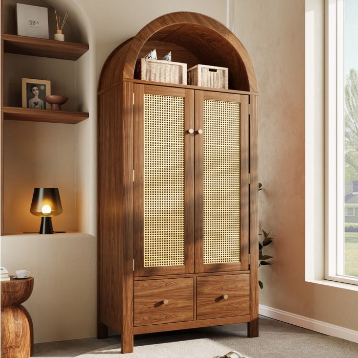 Armoire 181x78x45 cm EVRYAE - avec portes à fermeture magnétique 2 tiroirs et penderie sans matelas - Noyer