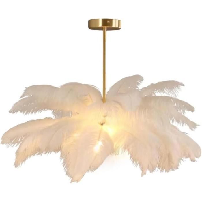 Suspension en plumes dautruche blanches Abat-jour et Lustre Lampe suspendue pour chambre à coucher- salon
