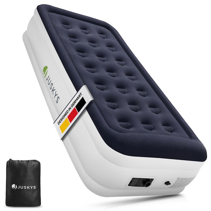 Juskys Matelas Gonflable Sapri M 1 Place Bleu & Blanc – Auto-Gonflant avec Pompe Intégrée – Camping & Invités
