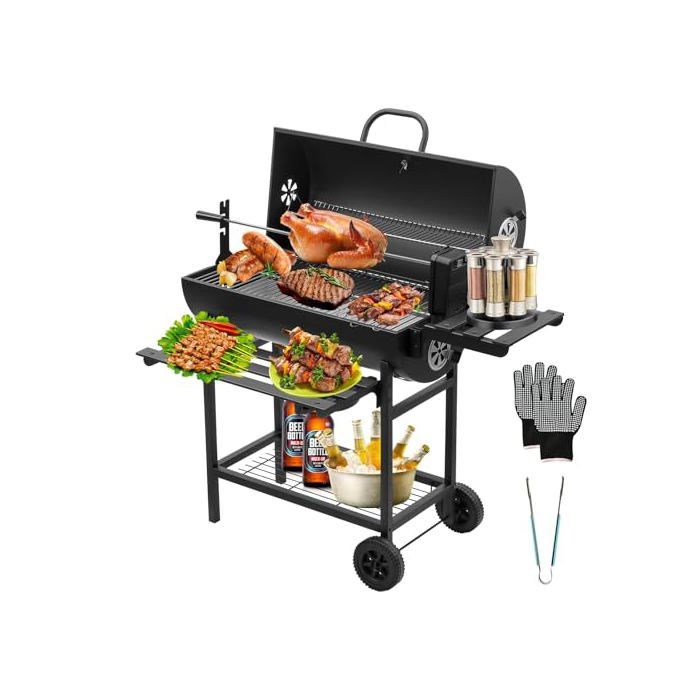 Barbecue à charbon - TEENO - XXL - 2 grilles 35x35 cm - Thermomètre intégré - Tiroir à cendres