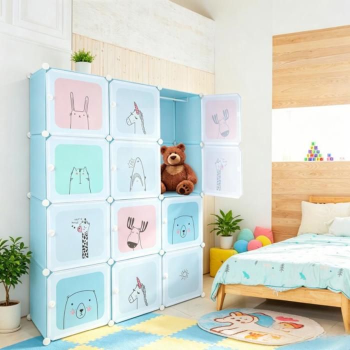 MIPAN.Armoire Pour Enfants - Armoire En Plastique - Avec Étagères De Rangement Armoire De Chambre 12 Cubes - 140x105x35cm - Bleu