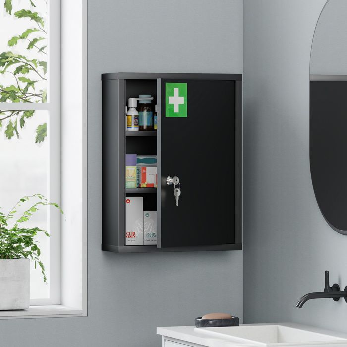 Armoire à pharmacie murale - 40 x 15 x 535 cm - Verrouillable (2 clés) - Acier laminé - 3 compartiments