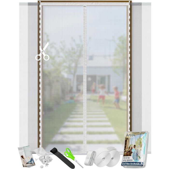 Moustiquaire magnétique porte 155×220 cm réglable rideau anti-insectes bandes magnétiques recoupable blanc