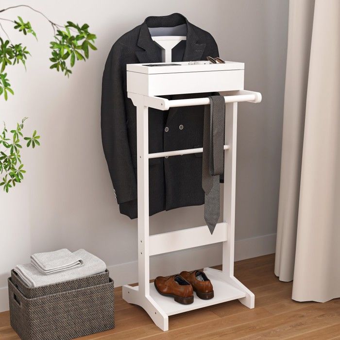Porte-manteau Portant à vêtements blanc portable avec rangement 44x36.5x110cm penderie légère pour chambre et vestibule Porte-manteau Portant à vêtements blanc portable avec rangement 44x36.5x110cm penderie légère pour chambre et vestibule