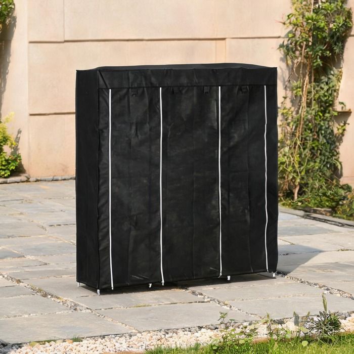 Armoire de rangement design avec tringle et 10 étagères structure acier et revêtement non-tissé noir 150 x 43 x 1625 cm