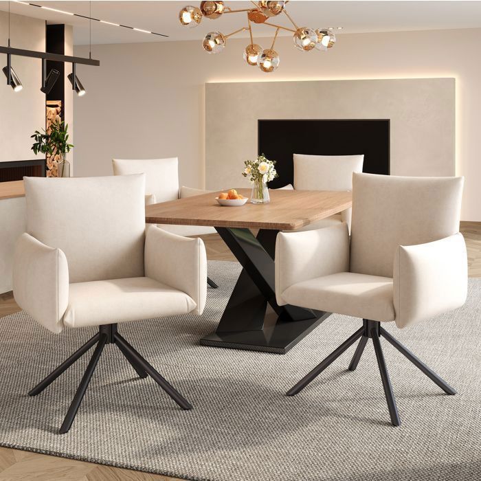 MEULVA Lot de 6 chaises de salle à manger pivotantes 360° en velours beige avec pieds en métal accoudoirs