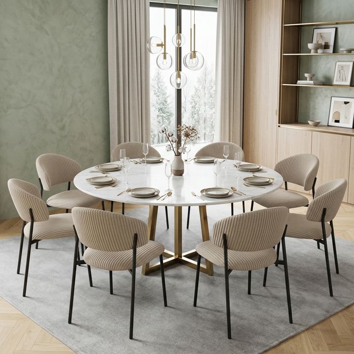 JIEXI Lot de 8 chaises de salle à manger en velours côtelé de style contemporain avec pieds en métal (sans table gris)