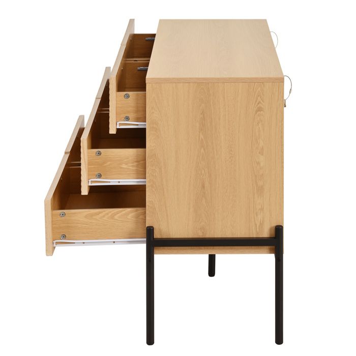 Buffet bas 6 Tiroirs avec Façades Texturées 3D et Glissières Silencieuses - ELVMI - MDF Naturel pour Salon 1155×38×75 cm