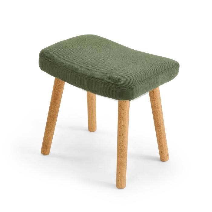 GOEURVANT Repose-Pied Salon Scandinave Velours Côtelé Vert Tabouret Bas Pouf de Maquillage Rembourré Pieds en Bois