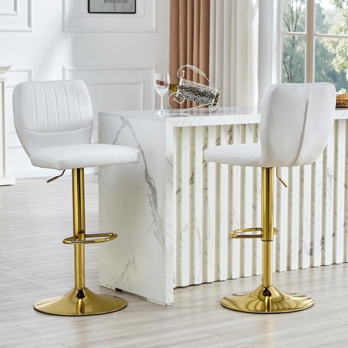 Tabouret de bar - WESTYLE - 62–83 cm réglable - Rotation 360° - Simili blanc-doré - Charge 136 kg