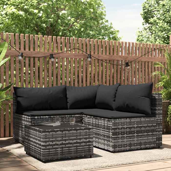Canapés de jardin (lot de 4) avec coussins Gris Résine tressée - Sofa dextérieur LL2734