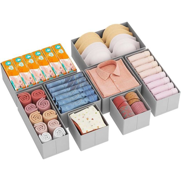 Lot de 8 Organisateur TiroirBoite Rangement Vetement PliableSeparateur Tiroirs en TissuRangement sous Vetement8