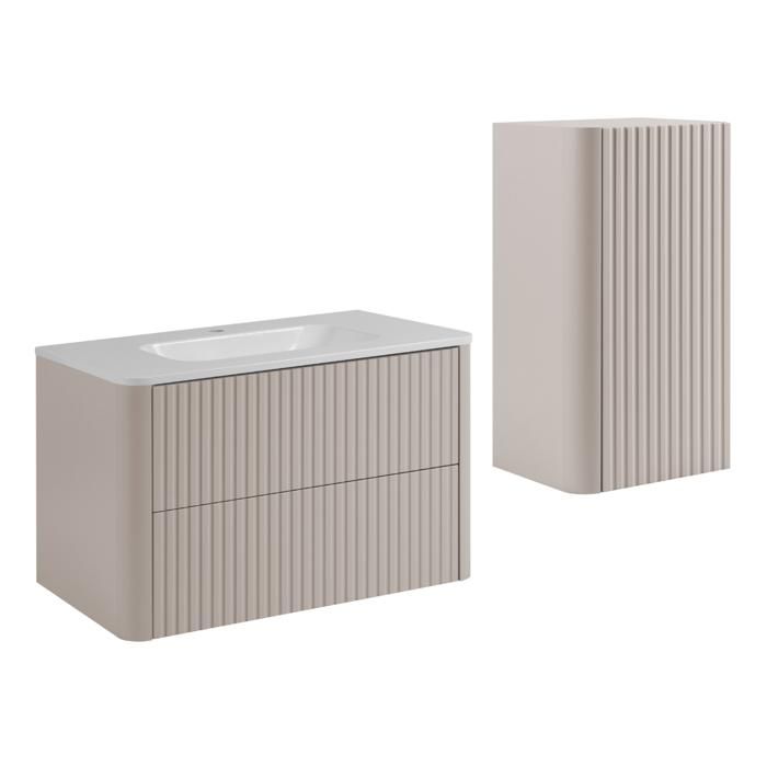 Ensemble de meuble de salle de bain - 3XE LIVING - Cachemire - 80x43.7x48.4 cm - Vasque & demi-colonne - Résistant humidité