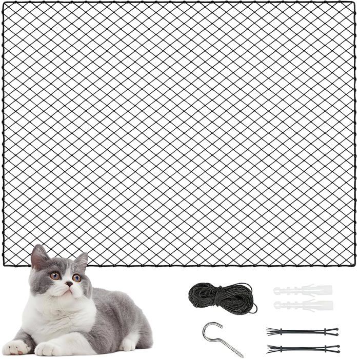 Filet de protection balcon pour chat 3x2 m – 12 câbles PE renforcés + câble acier – sans perçage idéal fenêtre balcon escaliers
