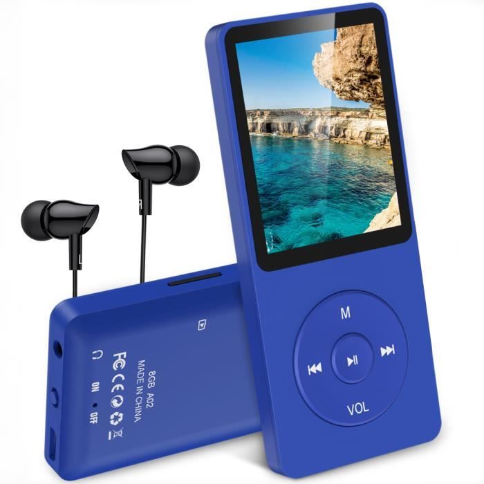 Lecteur MP3 8Go Ecran 1.8” (soutien Micro SD 128Go), Baladeur mp3 Musique HiFi-Mulifunction avec Radio FM Longue Autonomie-Bleu