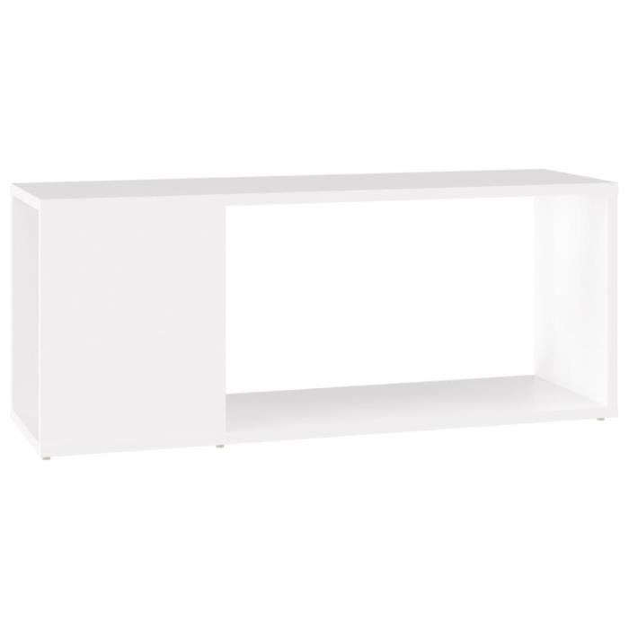 Meuble TV - AKOZON - 80x24x32 cm - Aggloméré - Blanc - Montage facile