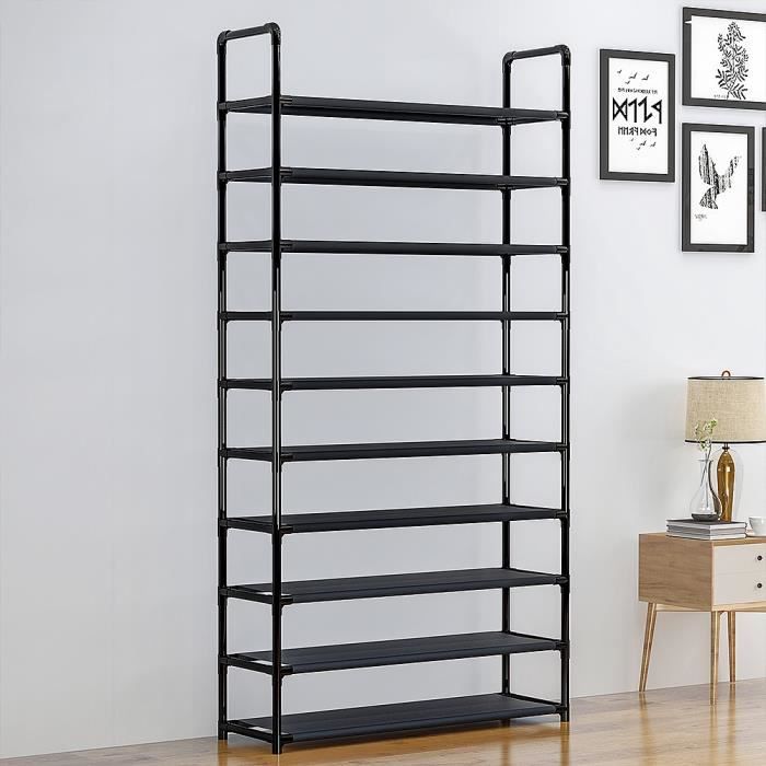 Etagère à chaussures - Meuble de Rangement - 10 niveaux - 100*30*176cm - Noir - Contemporain - Design