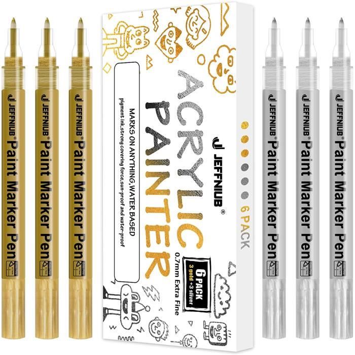 36 stylos à peinture acrylique 3 marqueurs dorés et 3 argentés à