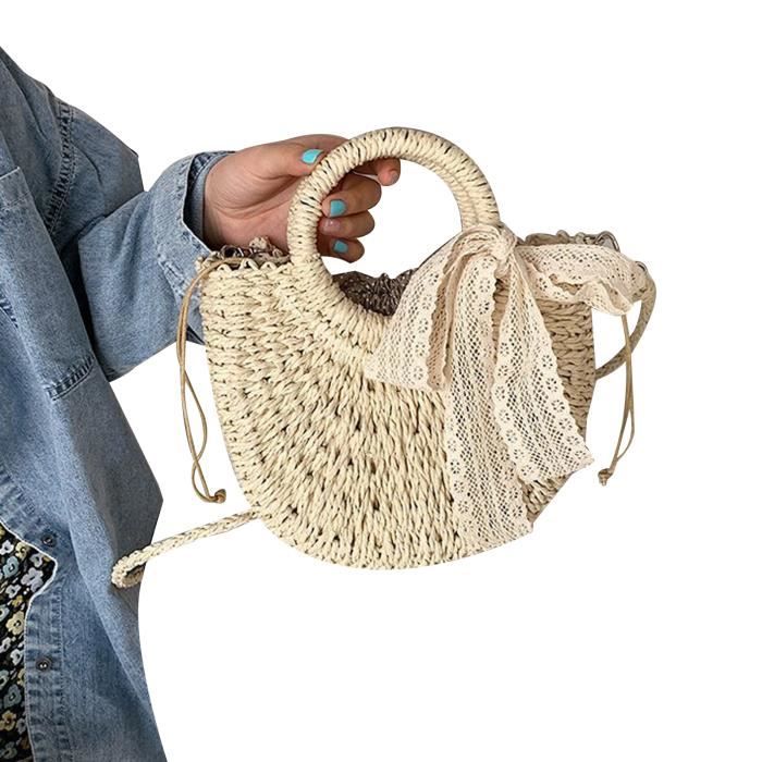 Sac De Plage D'Été, Sac Rond En Rotin Sac Rond En Paille Sac Fait Main