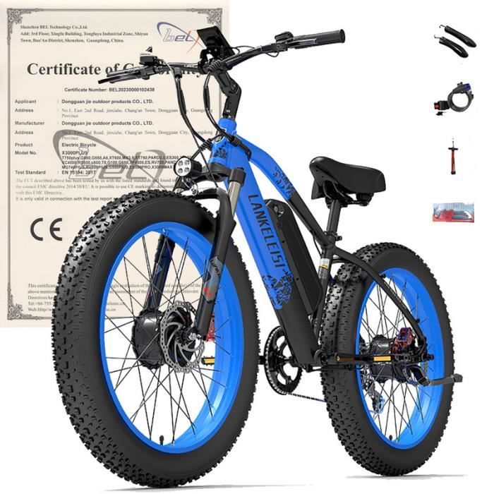 Vélo Électrique tout-terrain -Moteur double 2000W - Batterie SAMSUNG 48V20ah - Frein hydraulique - Pneus 26*4.0 - Bleu