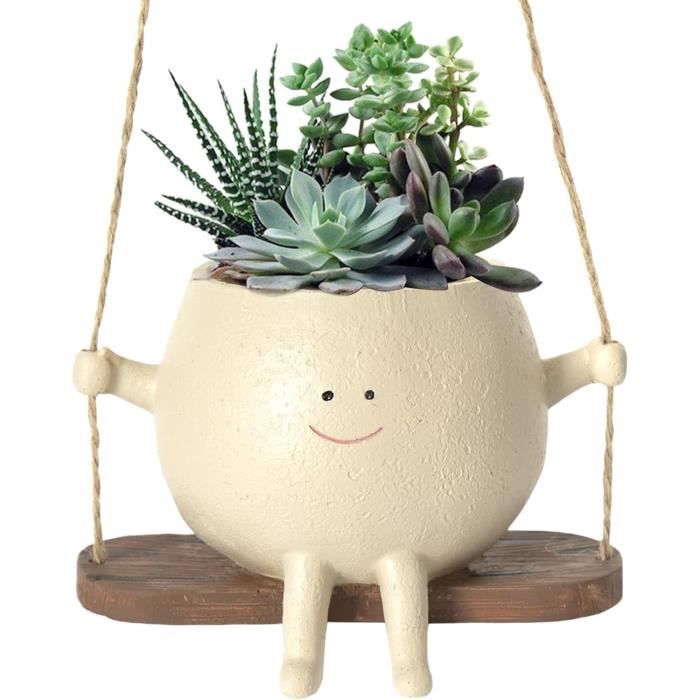 Pot De Jardinière à Visage Pivotant – Jardinière Suspendue Souriante En Résine, Décoration Murale Balcon Et Bureau