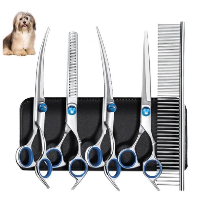 Ciseaux de toilettage - Profes - Paquet de 5 - Ergonomiques - Métalliques - Pour chiens