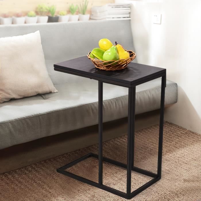 costway table d'appoint bout de canapé en métal et bois avec cadre métallique table basse 28 x 48 x 58,5 cm noir