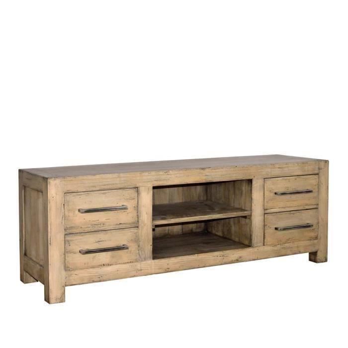 MEUBLE TV CONTEMPORAIN EN BOIS MASSIF (PIN)  Cdiscount Maison