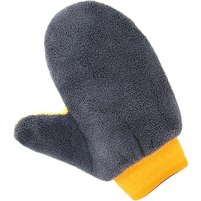 Kit 2 Gants + 1 Serviette Lavage Voiture Microfibre - Super Absorbants Bleu Rouge Gris