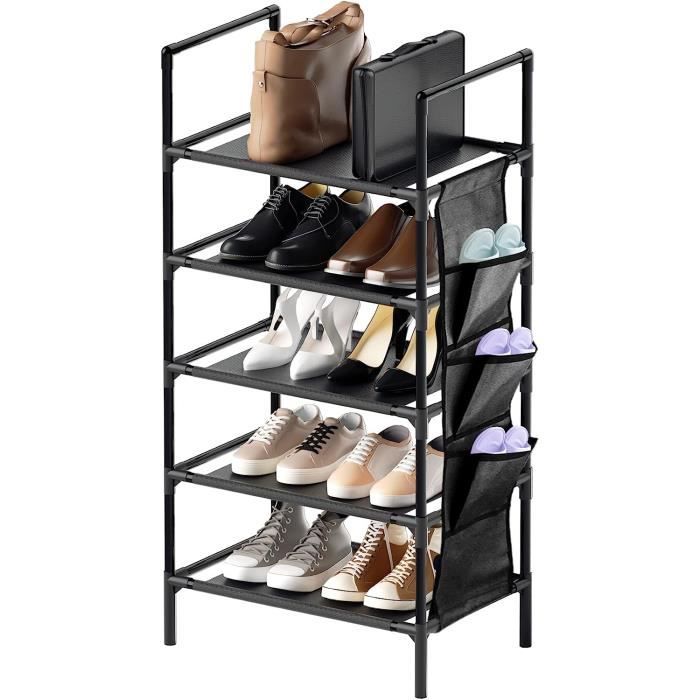 Porte Chaussures Mural 3 Niveaux - Rangement Suspendu Avec Poches Latérales - Multifonction Pour Chaussures, Accessoires