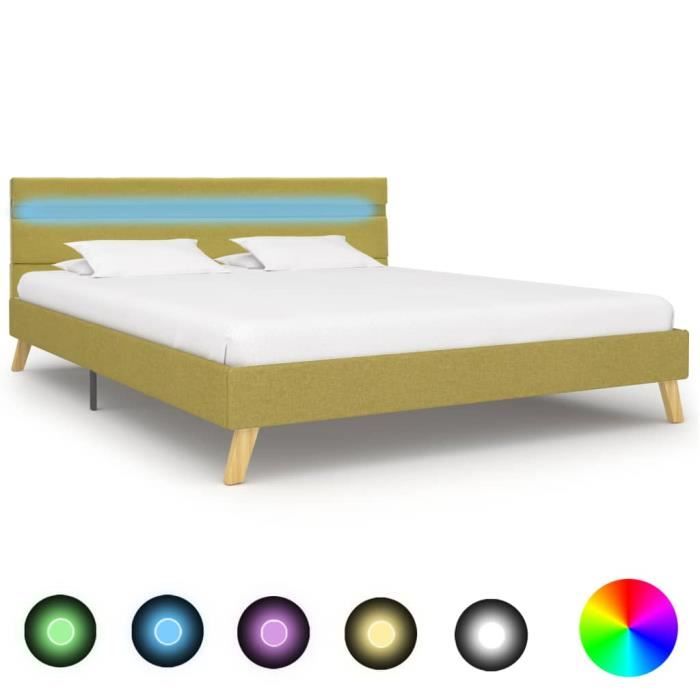 cadre de lit avec led vert tissu 140 x 200 cm - pop - market - haut de gamme®vpqzmt®