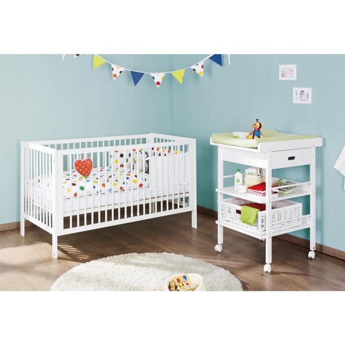 Set De 2 Pieces Pour Chambre Bebe Avec Lit A Barreaux Evolutif 140x70 Cm Et Commode A Langer En Pin Massif Coloris Blanc Cdiscount Maison