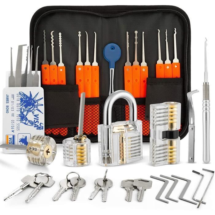 Kit de Crochetage Serrure, 30+4 Outils de Crochetage, Kit de Lock Picking avec 4 Serrures