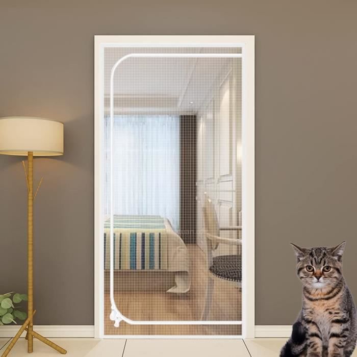 Porte Moustiquaire for Chat Filet De Porte Renforcé for Chiens Air Frais en Maille Anti-Rayures avec Fermeture Éclair 100*220cm