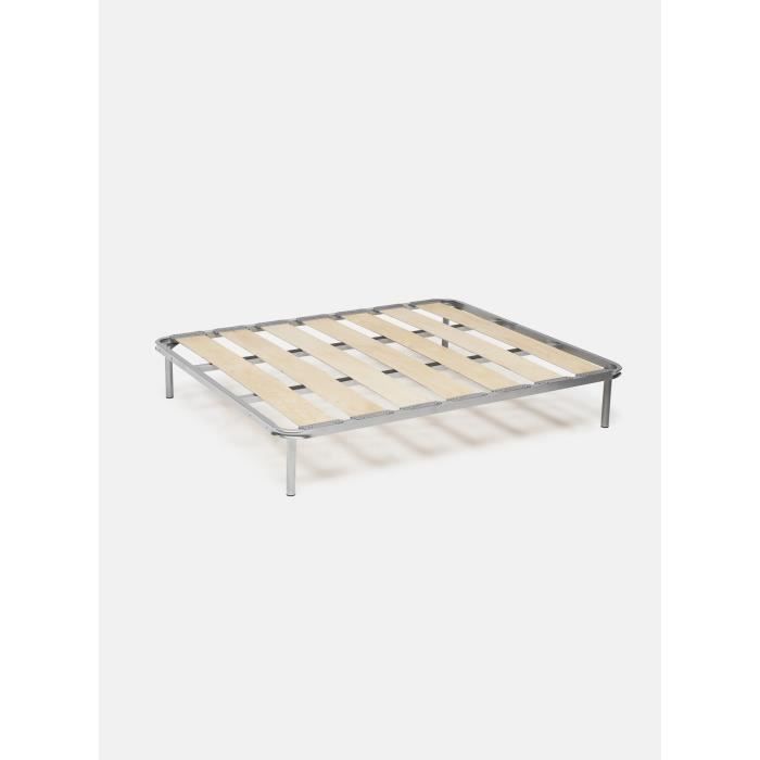 Sommier double Anagaia - DMORA - Orthopédique à larges lattes - Gris - 160x190 cm