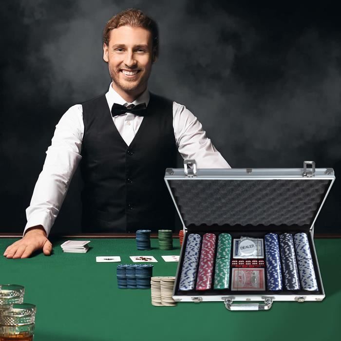 Mallette Poker 500 Jetons - Avec Valeurs + 2 Jeux Cartes + Bouton Dealer - Jeu Complet