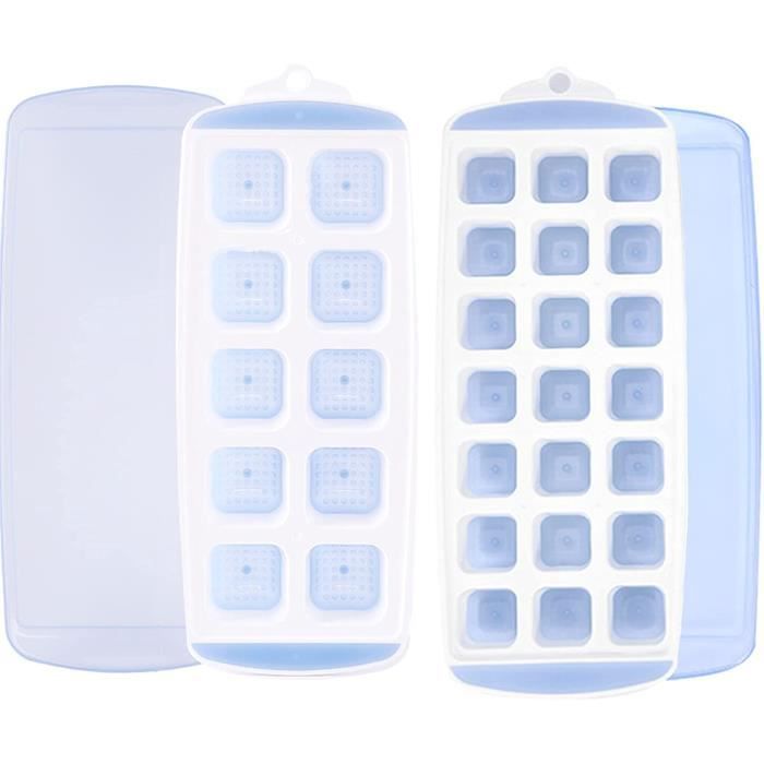 Bac à Glaçons En Silicone Avec Couvercle - Glaçons Carrés Rainurés - Empilable, Sans BPA, Lavable Au Lave-vaisselle - 9