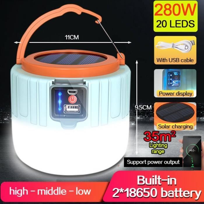 C-1000w 2-lamps Lampe de camping solaire extérieure chargement USB 3