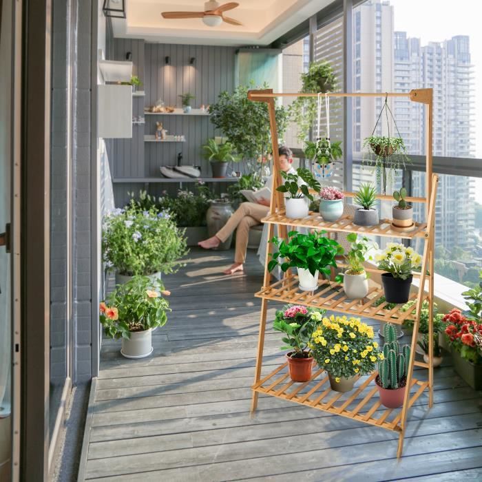 Étagère à Plantes 3 Niveaux Bambou - Support Plante - Étagère Plante