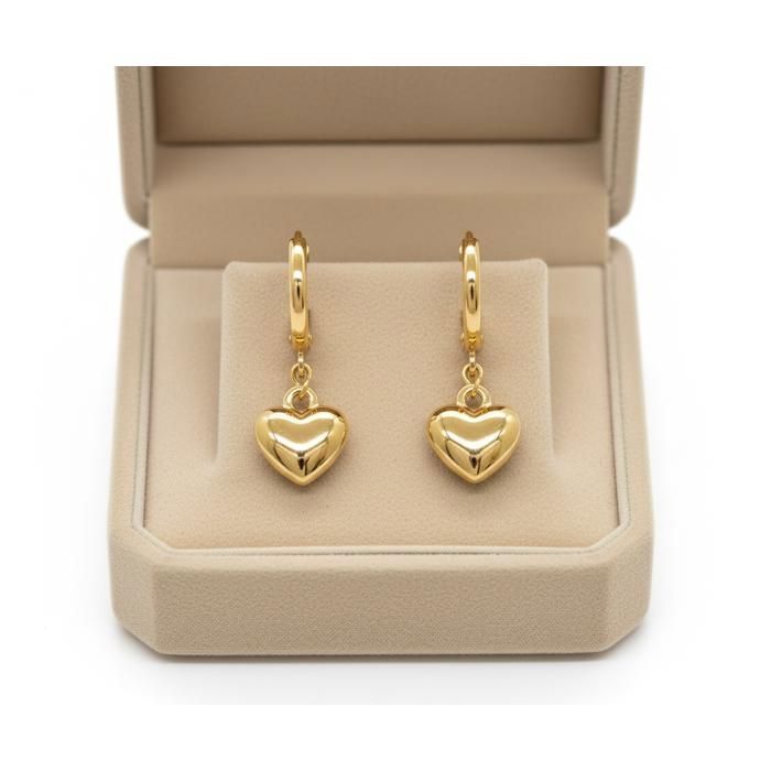 Boucles dOreilles - Femme - Créoles - Coeur - Suspendu - Plaqué Or Jaune 750/1000 - 3 Microns - 30 x 8 mm