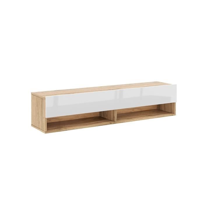 Meuble TV suspendu 1 porte abattant - L140 cm - 140 cm X 32 cm X 31 cm - DERBY - Chêne artisan / blanc Meuble TV suspendu 1 porte abattant - L140 cm - 140 cm X 32 cm X 31 cm - DERBY - Chêne artisan / blanc