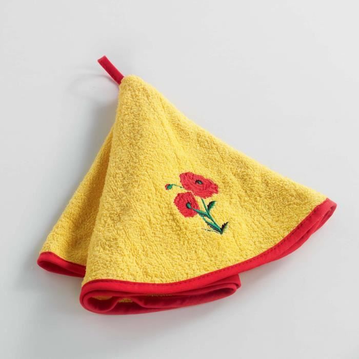 Essuie-main Rond En éponge Jacquard Premium - Motif Agrumes Jaune, 35x70 Cm, 100% Coton Absorbant
