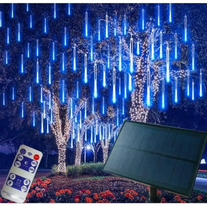 Guirlande Météore Pluie 288 LED Solaire 8 Tubes 30 Cm - Blanc Chaud Étanché - Noël Mariage Jardin Extérieur