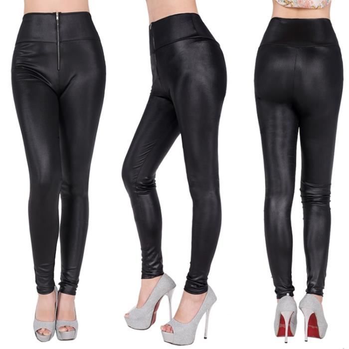 Pantalon collant noir élastique femme sexy legging fermeture éclair Noir -  Cdiscount Prêt-à-Porter